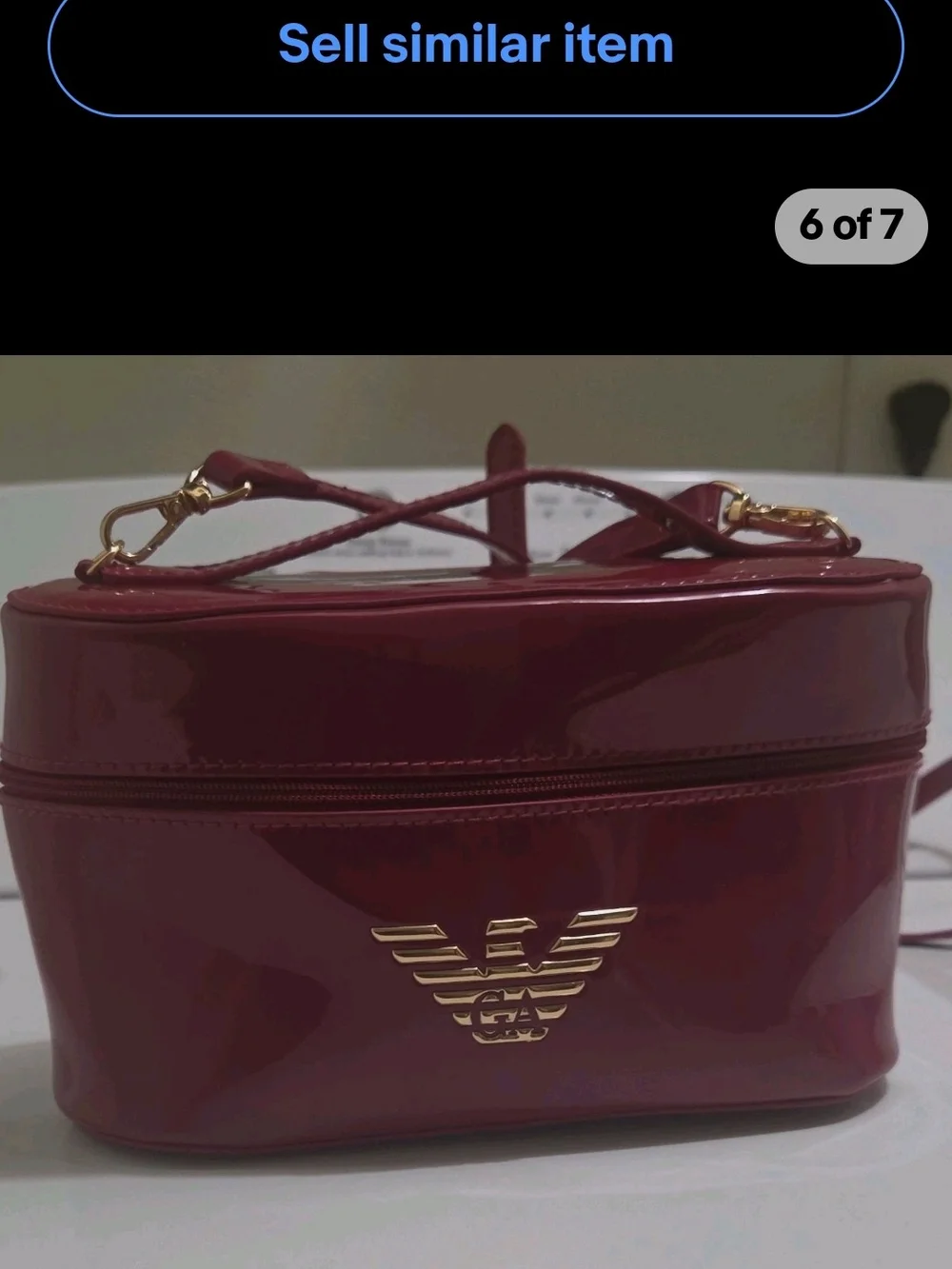 Emporio Armani Burgundy Patent Cosmetics Case Crossbody